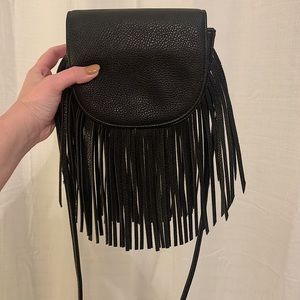 Boho black fringe crossbody purse